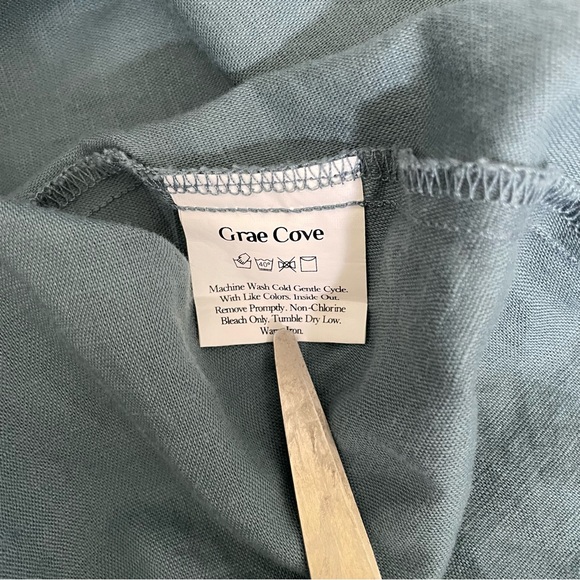 Grae Cove Women’s Small Linen Blend Woven Midi Dress Button Down Peasant Prairie - Picture 7 of 13